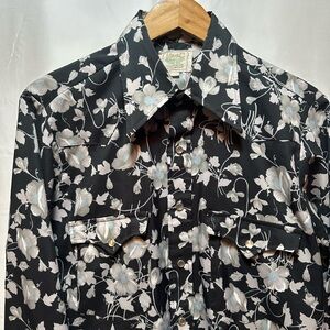 H Bar C Shirt Vtg Floral Pearl Snap Long Tails Western Ranchwear Dagger 70s